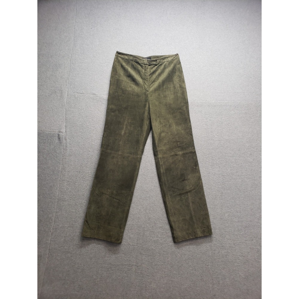Valerie By Valerie Stevens Women Pant 8 Green Suede Leather Straight Leg Trouser